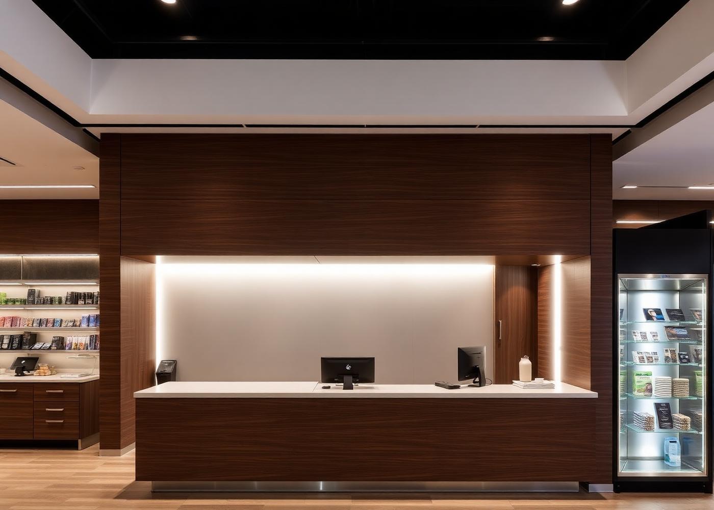 Interior contemporâneo de unidade franquia